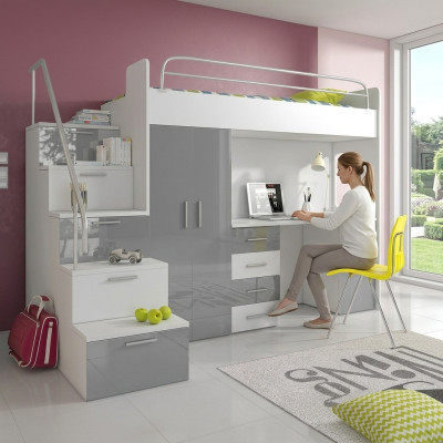 Jugendbett Komplett Schlafzimmer Design Kinder Bett Betten Schrank Tisch GRAU