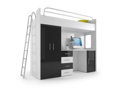 DOPPELSTOCKBETT STOCKBETT ETAGENBETT SCHREIBTISCH+KLEIDERSCHRANK-RAJ 4D SCHWARZ