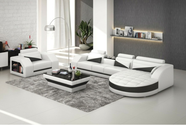 Ledersofa Couch Wohnlandschaft Ecksofa + Sessel Garnitur Design Sofa G8018E