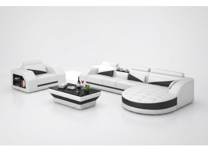 Ledersofa Couch Wohnlandschaft Ecksofa + Sessel Garnitur Design Sofa G8018E