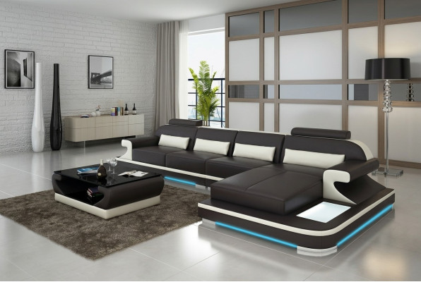 Ledersofa Couch Wohnlandschaft Ecksofa Eck Garnitur Design Modern Sofa G8021C