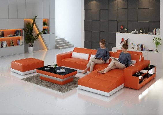 Ledersofa Couch Wohnlandschaft Ecksofa Eck Garnitur Design Modern Sofa G8019E