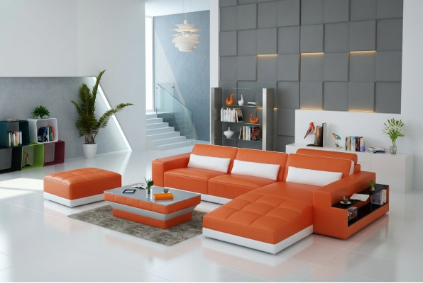 Ledersofa Couch Wohnlandschaft Ecksofa Eck Garnitur Design Modern Sofa G8019E