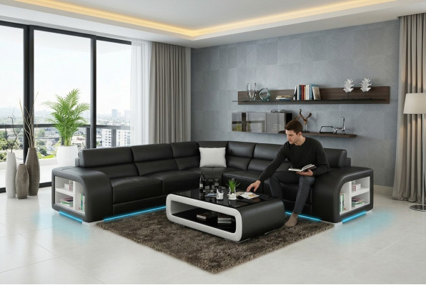 Ledersofa Couch Wohnlandschaft Dekor Modern Eck Ecksofa Design Garnitur