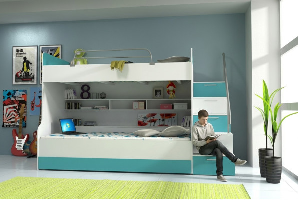 Modernes Etagenbett in türkisfarbenem modernem Stil für Ihr Kinderzimmer
