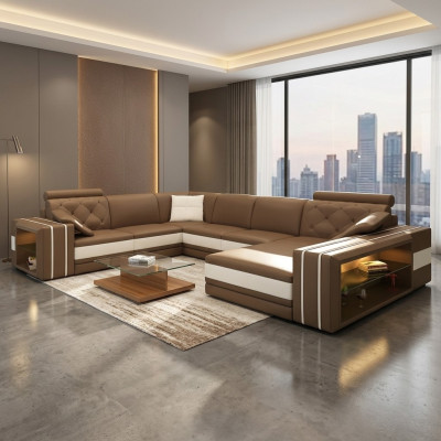 Wohnlandschaft Ecksofa Ledersofa Sofa Couch Polster Sitz Eck Garnitur DonbassB