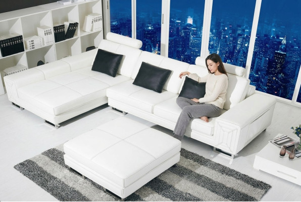 Ecksofa Sofa Couch Polster Ledersofa mit Regal Sitz Couchgarnitur Ecke GenovaS