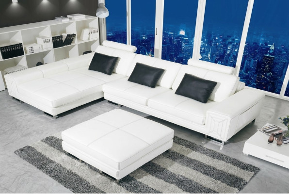 Ecksofa Sofa Couch Polster Ledersofa mit Regal Sitz Couchgarnitur Ecke GenovaS
