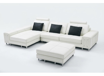 Ecksofa Sofa Couch Polster Ledersofa mit Regal Sitz Couchgarnitur Ecke GenovaS