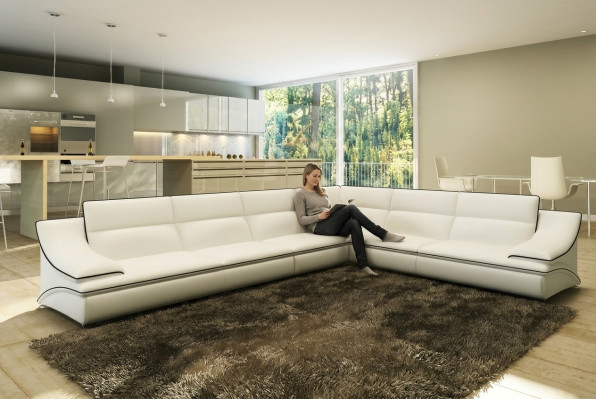 Ecksofa Polster Garnitur Couch Sofa Wohnlandschaft Sitz Eck Textil Leder