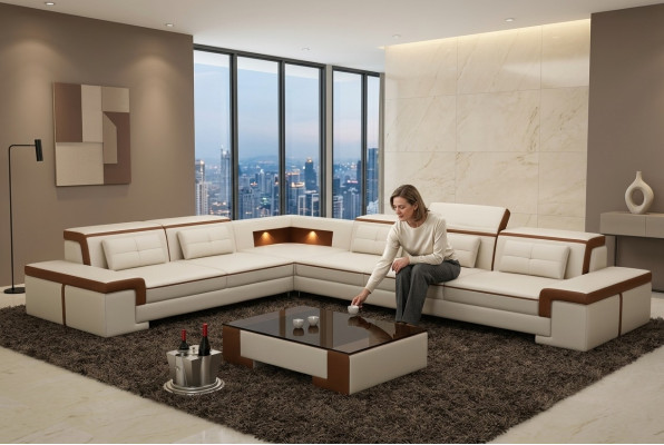 Modern Ecksofa Couch Leder Polster Design Sofa Garnitur Wohnlandschaft