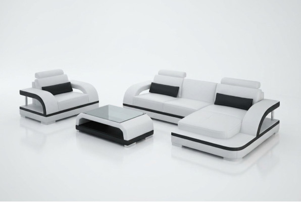 Ledersofa Couch Wohnlandschaft Ecksofa + 1Sitzer Garnitur Modern Sofa G8011E