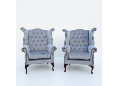Chesterfield Ohrensessel Sessel Couch Sofa Polster Sitz Lounge Babyblau Relax