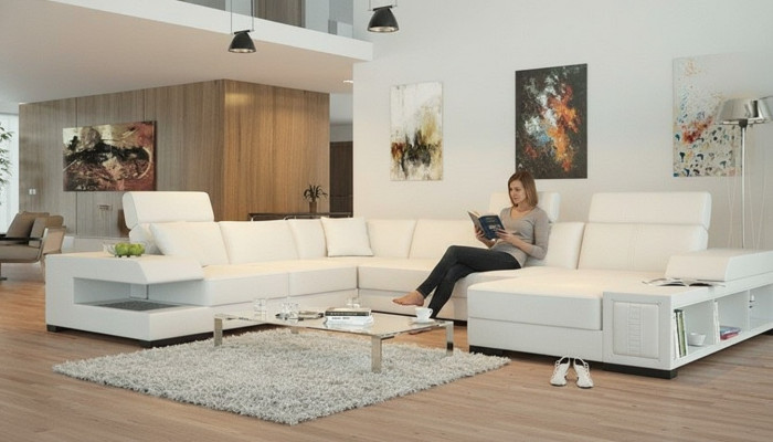 Schneeweißes Designer-Ecksofa in U-Form für luxuriöses Wohnambiente
