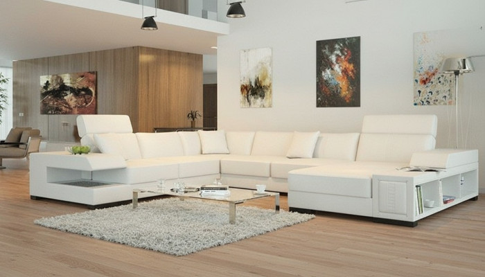 Schneeweißes Designer-Ecksofa in U-Form für luxuriöses Wohnambiente
