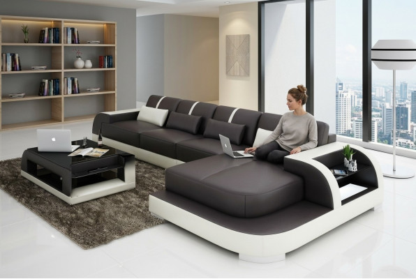 Ecksofa Sofa Couch Polster Wohnlandschaft Polsterecke Designsofa Ledersofa LubyB
