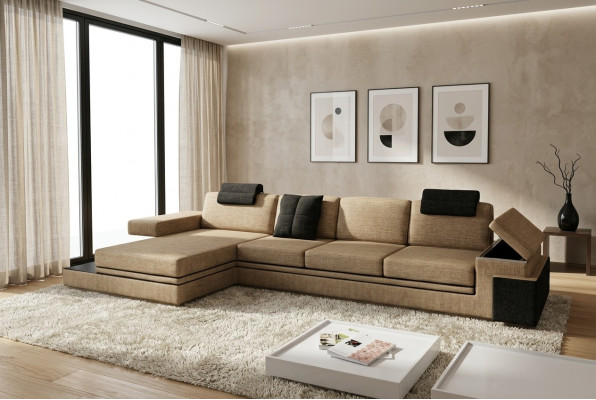 Design Ledersofa Sofa Couch Polster Garnitur Wohnlandschaft Eck Textil