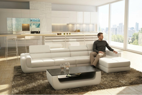 Ecksofa Ledersofa Wohnlandschaft L Form Sofa Couch Polster Sitz Ecke Tettau Weiß