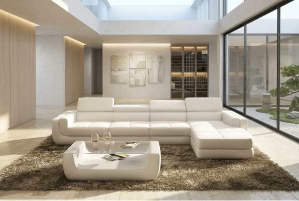 Ecksofa Ledersofa Wohnlandschaft L Form Sofa Couch Polster Sitz Ecke Tettau Weiß