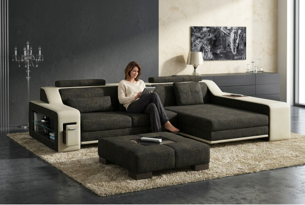 Design Ecksofa Sofa Couch Polster Sitz Sofas Eck Garnitur Textil Leder