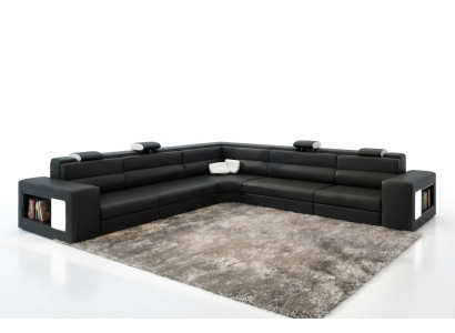 Ledersofa Sofa Couch Ecksofa Sitz Polster Wohnlandschaft XXL Big Weiden Black