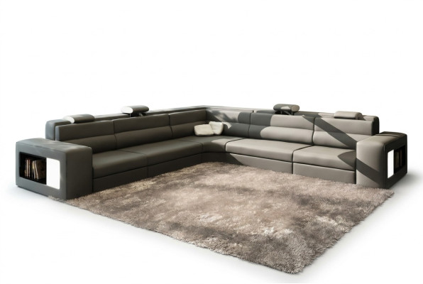 Ledersofa Sofa Couch Ecksofa Sitz Polster Wohnlandschaft XXL Big Weiden Grau