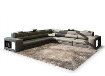 Ledersofa Sofa Couch Ecksofa Sitz Polster Wohnlandschaft XXL Big Weiden Grau