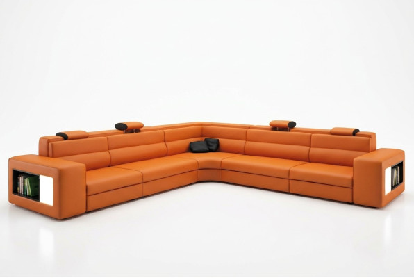 Ledersofa Sofa Couch Ecksofa Sitz Polster Wohnlandschaft XXL Big Weiden Orange