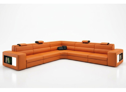 Ledersofa Sofa Couch Ecksofa Sitz Polster Wohnlandschaft XXL Big Weiden Orange