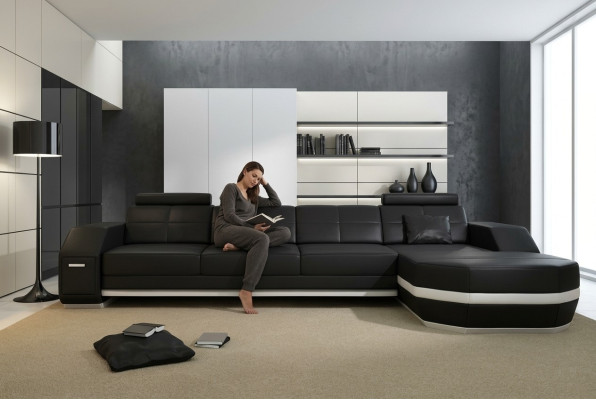Design Ecksofa Couch Polster Eck Garnitur Ledersofa Ecke Wohnlandschaft PH300B