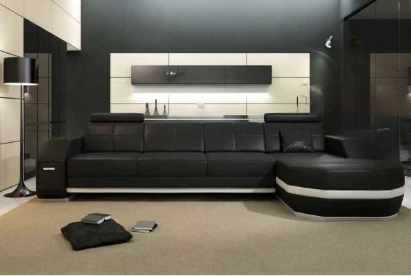 Design Ecksofa Couch Polster Eck Garnitur Ledersofa Ecke Wohnlandschaft PH300B