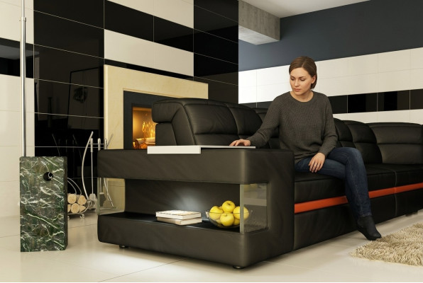 Ledersofa Designersofa Ecksofa Couch Polster Sofa Eckgarnitur mit Beleuchtung