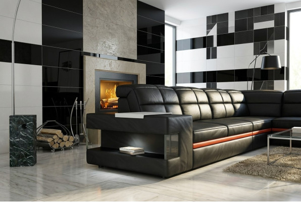 Ledersofa Designersofa Ecksofa Couch Polster Sofa Eckgarnitur mit Beleuchtung