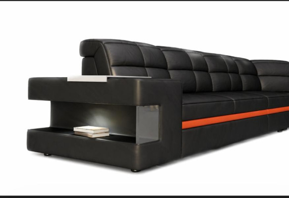 Ledersofa Designersofa Ecksofa Couch Polster Sofa Eckgarnitur mit Beleuchtung