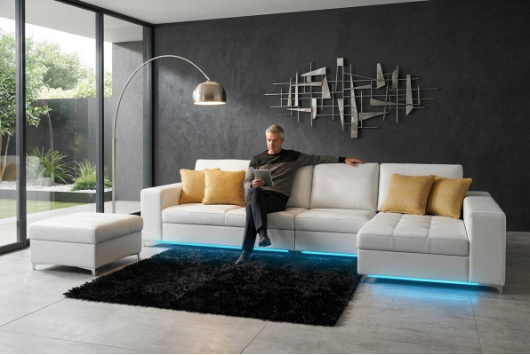 Ledersofa Sofa Couch Wohnlandschaft Modern Ecksofa Eck Garnitur Design