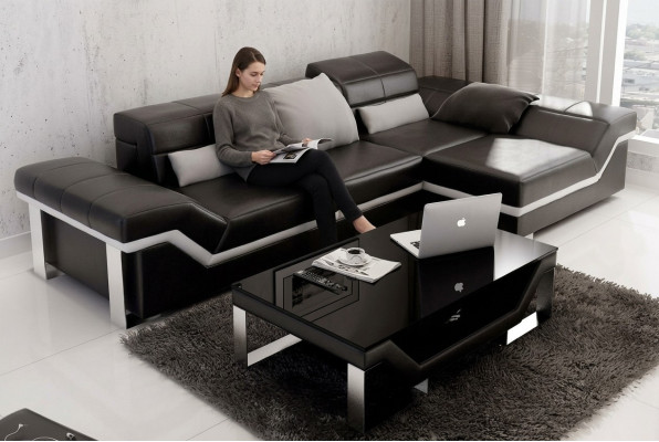 Ledersofa Sofa Couch Wohnlandschaft Ecksofa Garnitur Dekor Modern Design