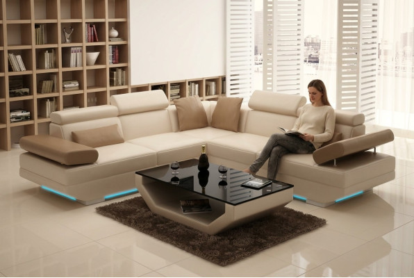 Ledersofa Sofa Couch Wohnlandschaft Ecksofa Garnitur Design Modern Sofa K5009B