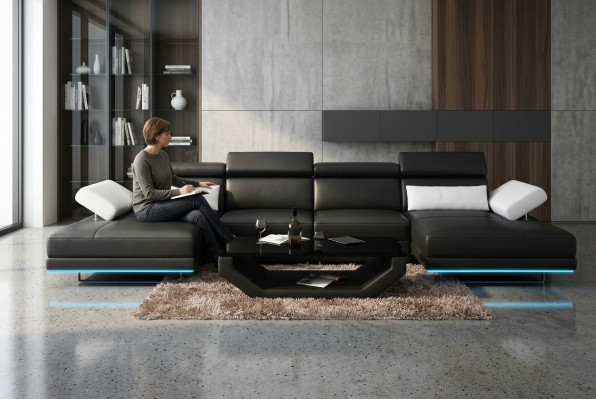 Ledersofa Sofa Couch Wohnlandschaft Ecksofa Modern Garnitur Dekor Design