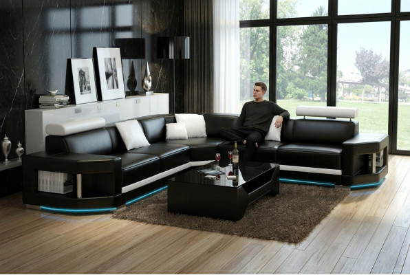 Ledersofa Sofa Modern Couch Wohnlandschaft Ecksofa Garnitur Dekor Design