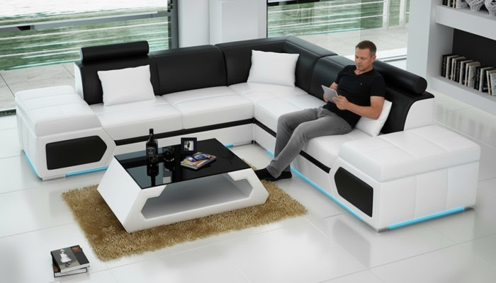 Ledersofa L-Form Couch Wohnlandschaft Dekor Ecksofa Modern Garnitur Design