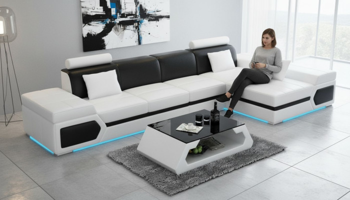 Ledersofa Modern Sofa Couch Wohnlandschaft Ecksofa Garnitur Dekor Design