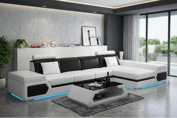 Ledersofa Modern Sofa Couch Wohnlandschaft Ecksofa Garnitur Dekor Design