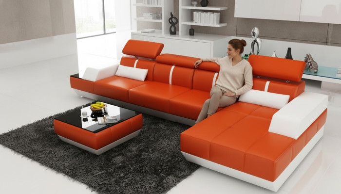 Ledersofa L-Form Couch Wohnlandschaft Ecksofa Garnitur Design Modern Sofa K5015B
