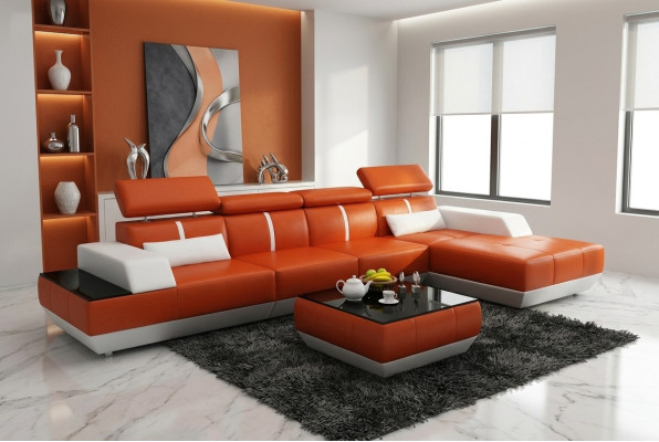 Ledersofa L-Form Couch Wohnlandschaft Ecksofa Garnitur Design Modern Sofa K5015B