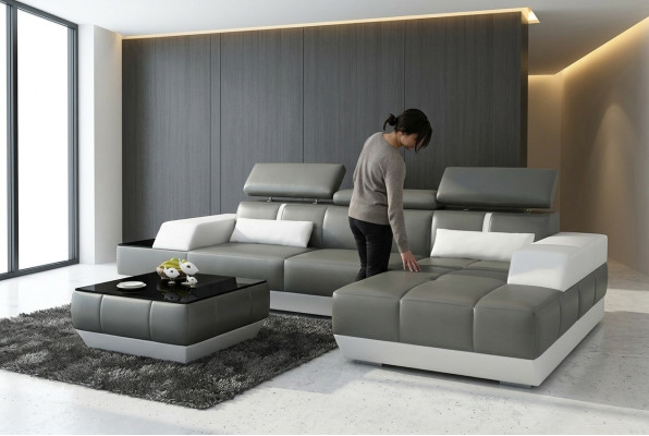 Modern Ledersofa Sofa Couch Design Wohnlandschaft Ecksofa Garnitur Dekor
