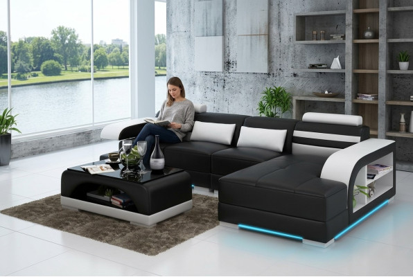 Ledersofa Couch Wohnlandschaft Ecksofa Eck Garnitur Design Modern Sofa G8033C
