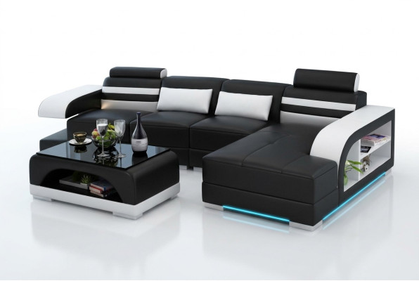Ledersofa Couch Wohnlandschaft Ecksofa Eck Garnitur Design Modern Sofa G8033C