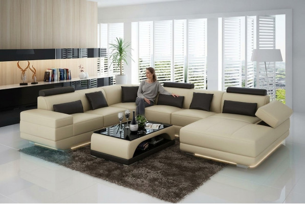 Ledersofa Couch Wohnlandschaft Ecksofa Eck Garnitur Design Modern Sofa
