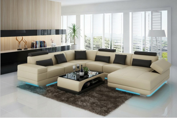 Ledersofa Couch Wohnlandschaft Ecksofa Eck Garnitur Design Modern Sofa