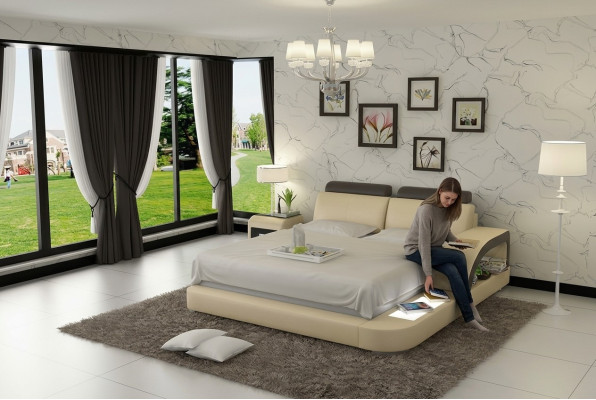Luxus Bett Beleuchtung Lederbett Betten Sofa Big Ehe Polster 140/160/180 cm